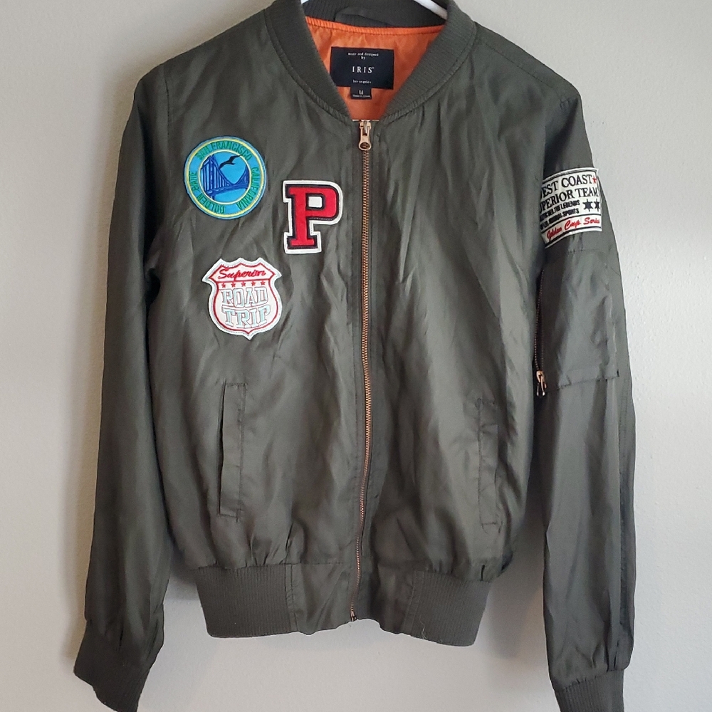 IRIS size medun Olive Green Bomber Jacket with Patches